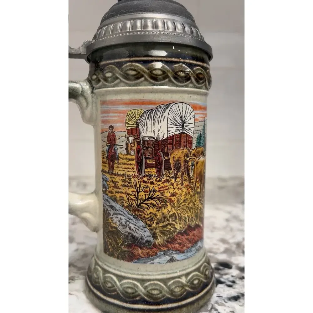 Vintage Gerz West Germany Stein Uncommon Design Cowboy Boot Lid Pioneer Wagon